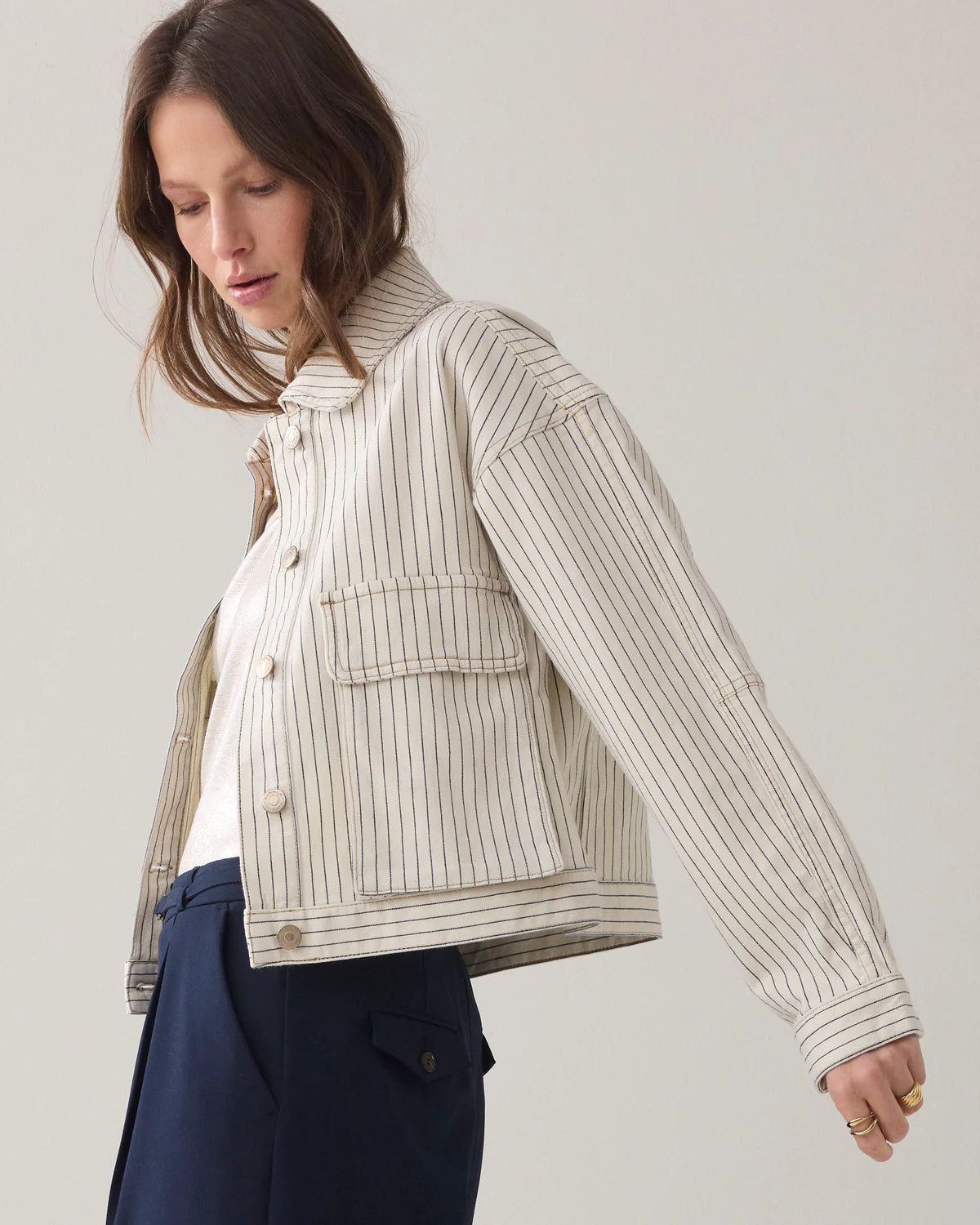 Summum Ivory Denim Jacket with stripe