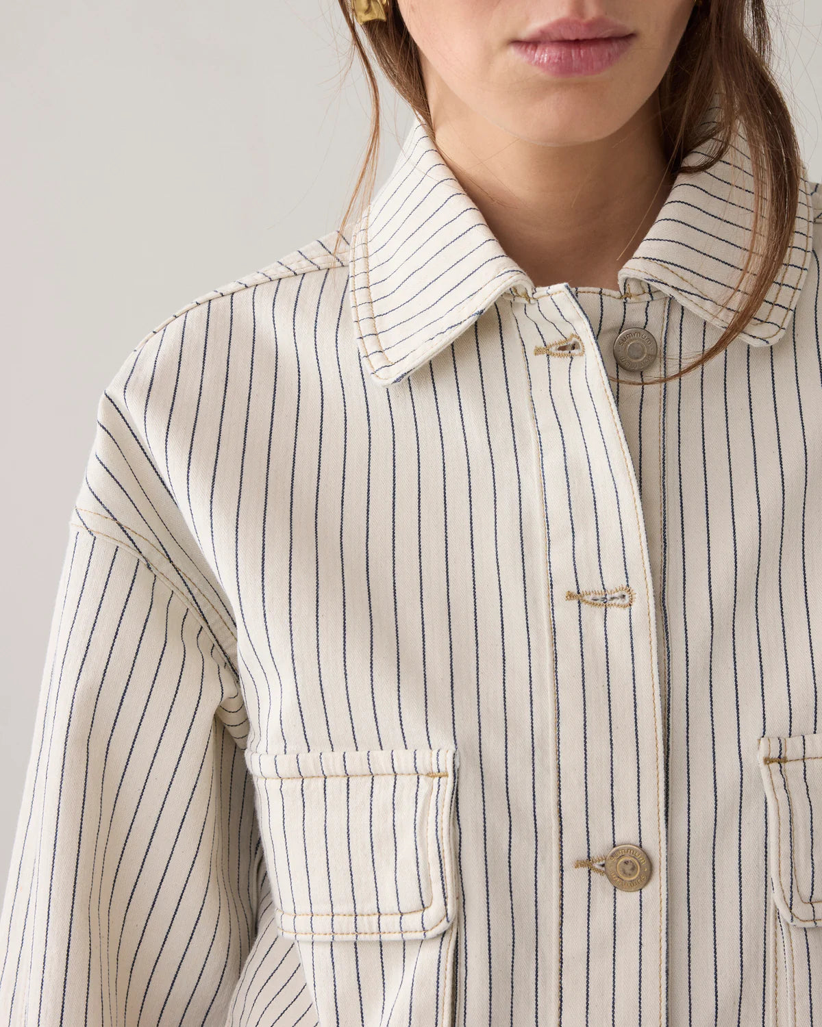 Summum Ivory Denim Jacket with stripe