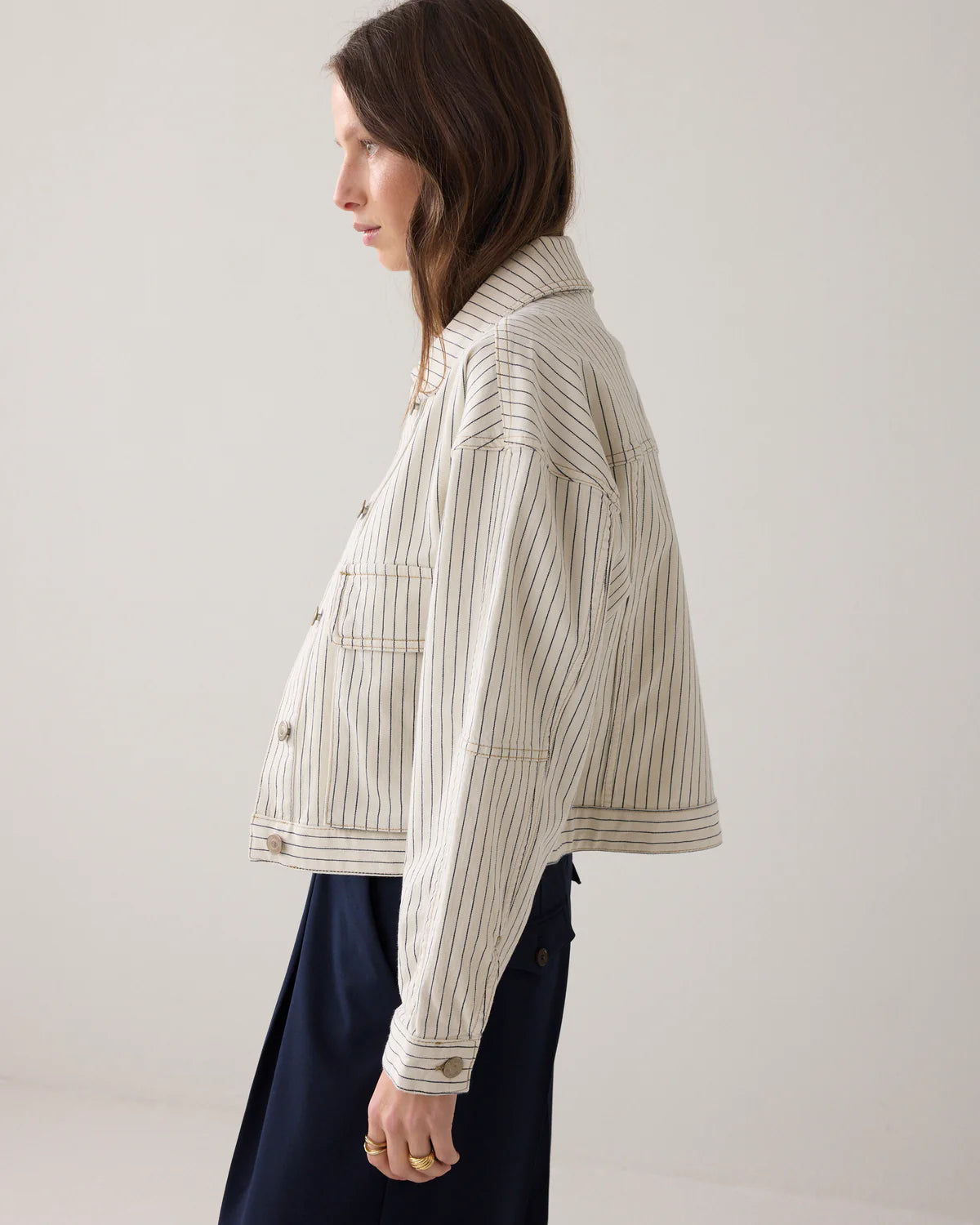 Summum Ivory Denim Jacket with stripe