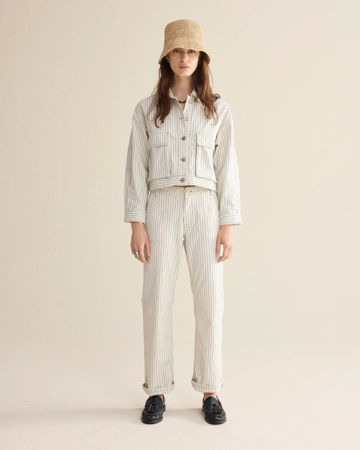 Summum Ivory Denim Jacket with stripe