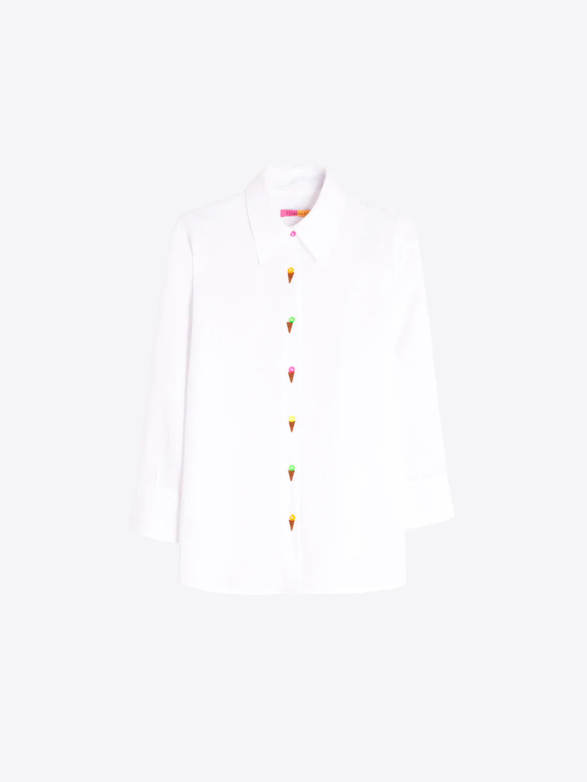 Vilagallo White Linen Shirt with Embroidered Ice Creams