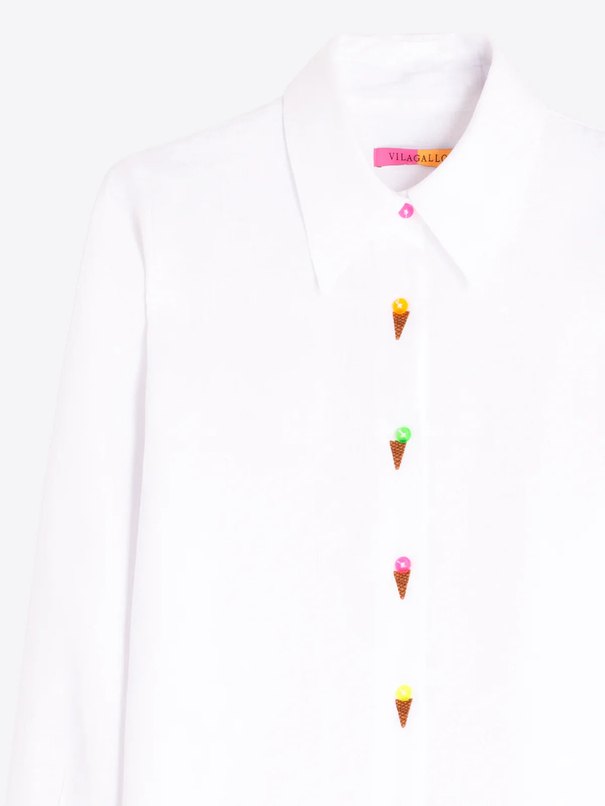 Vilagallo White Linen Shirt with Embroidered Ice Creams