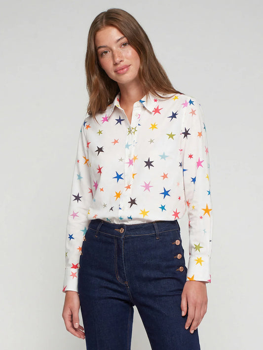 Vilagallo White Shirt with multi coloured Star Print