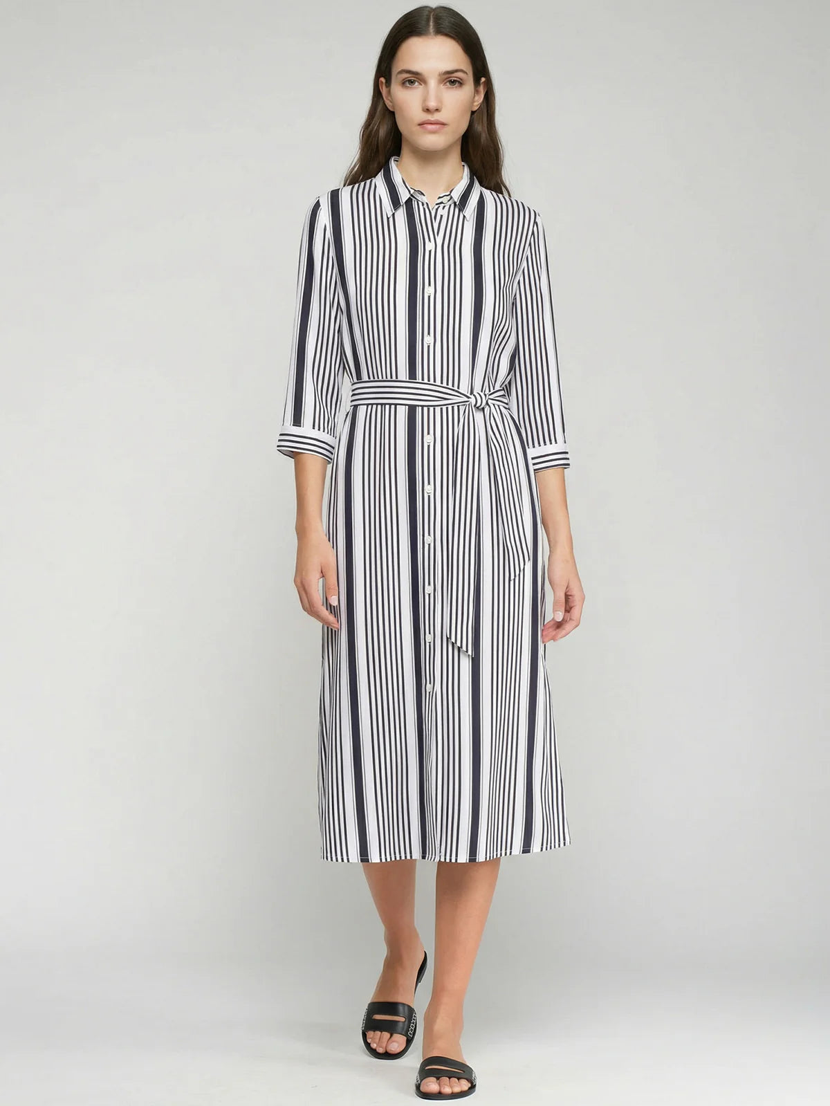 Vilagallo Navy Striped Shirt Dress
