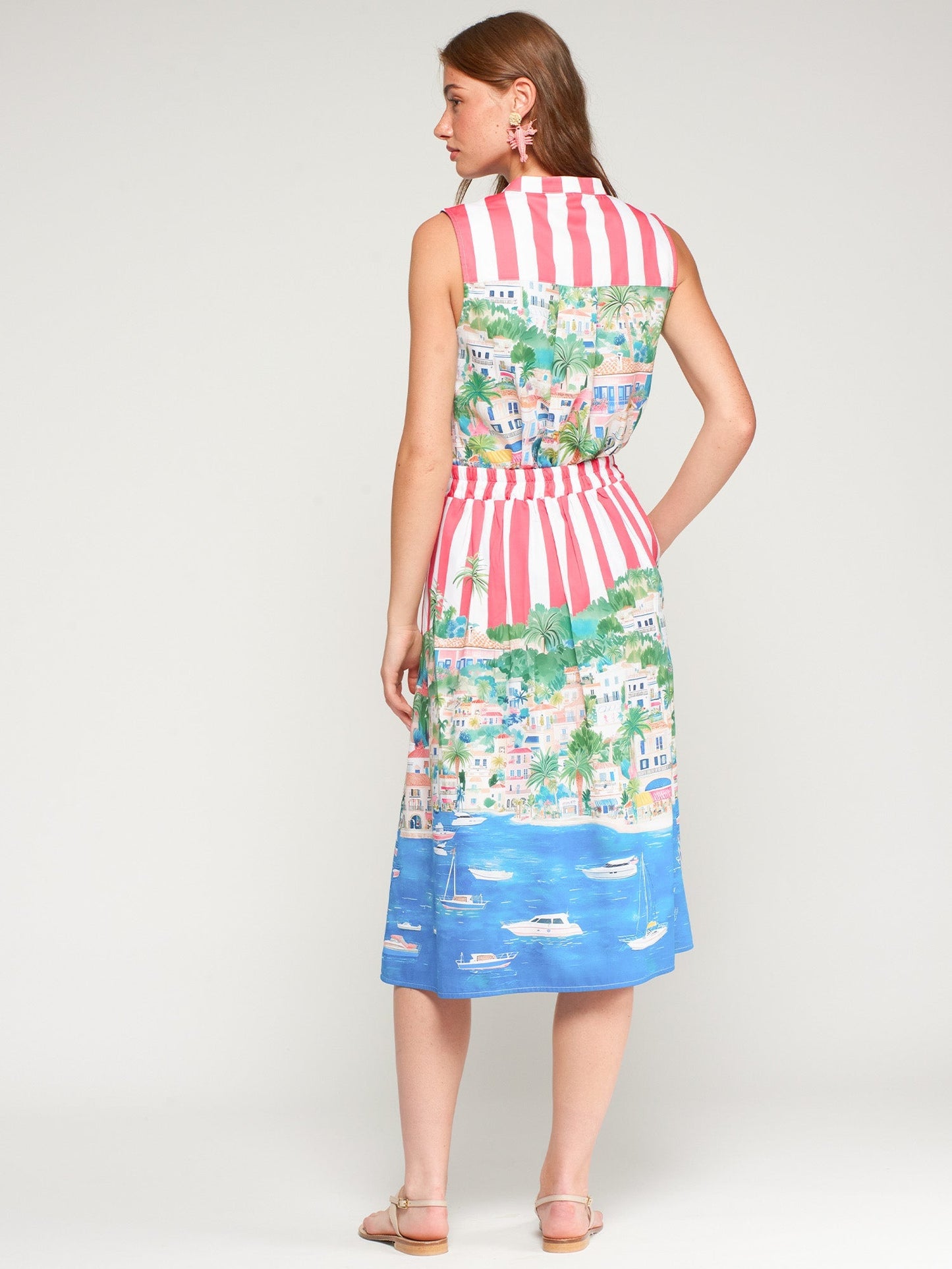 Vilagallo Red Striped Skirt with Coastal Print