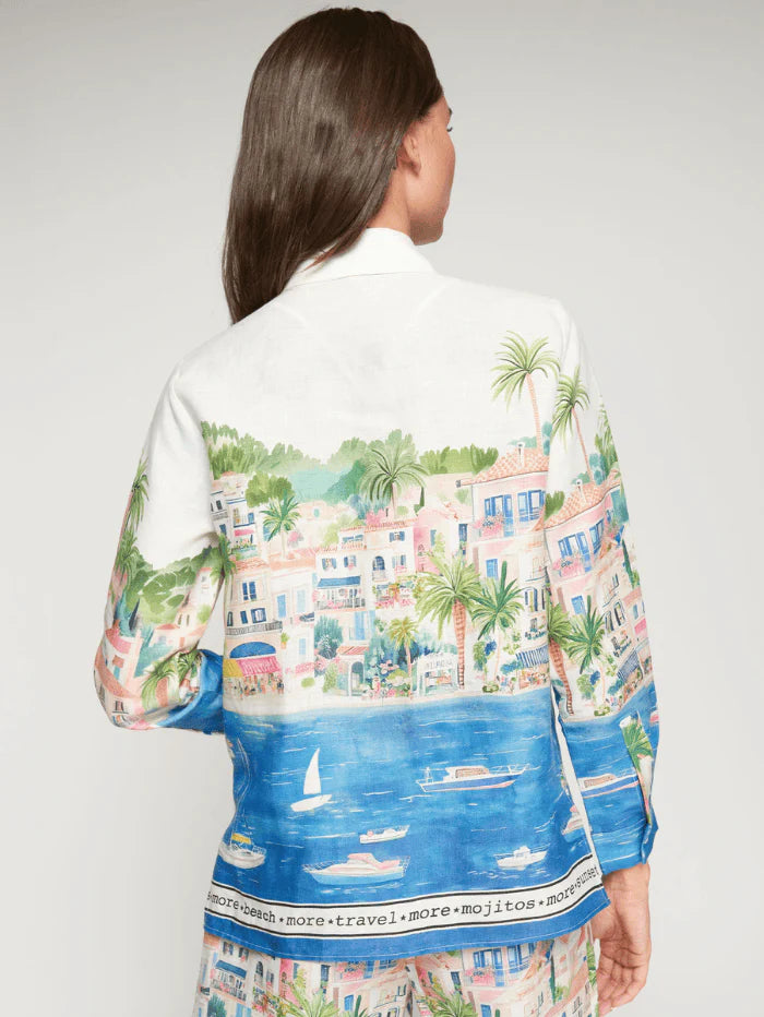 Vilagallo Coastal City Print Linen Shirt