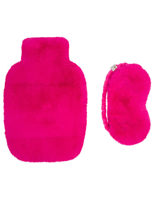 Nooki Faux Fur hot water bottle & eye mask set- Fondant