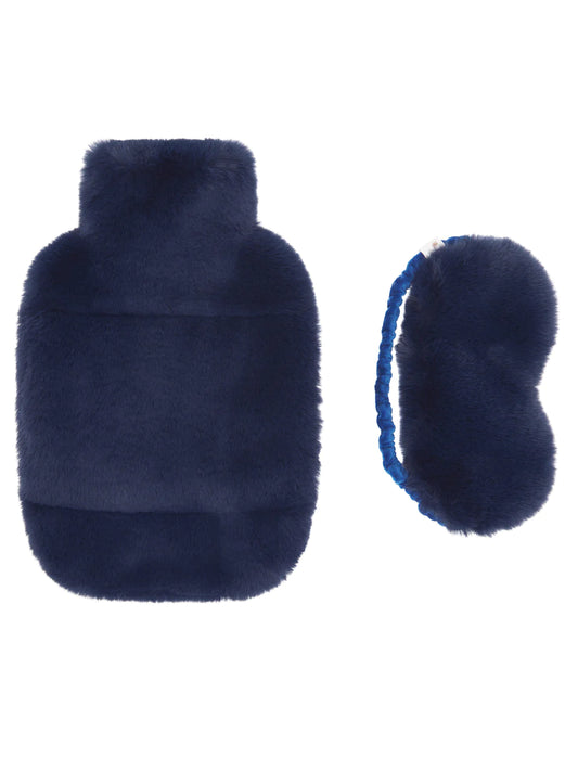 Nooki Faux Fur hot water bottle & eye mask set- Petrol