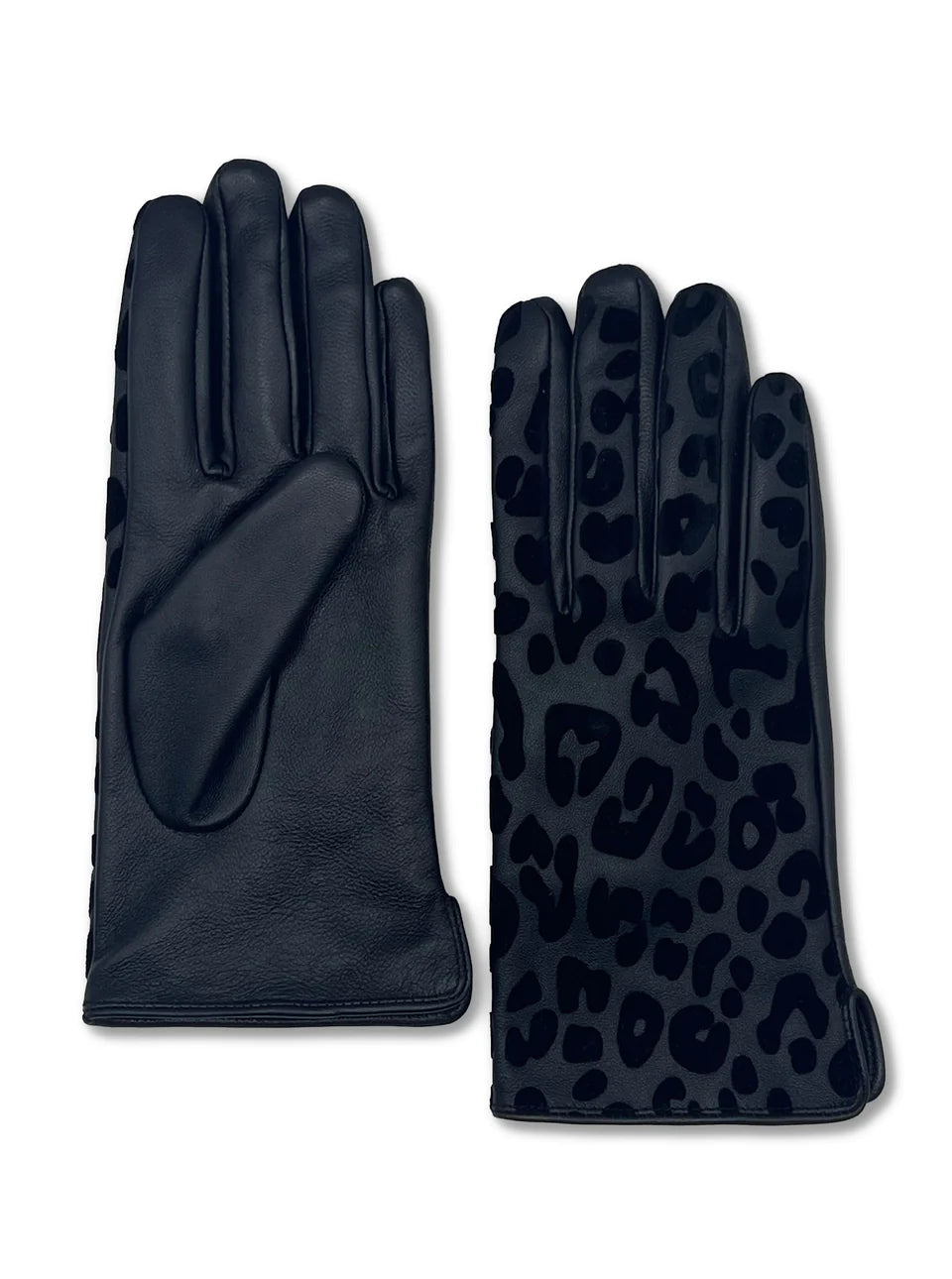 Nooki Felicity Leopard Flocked Leather Gloves-Black
