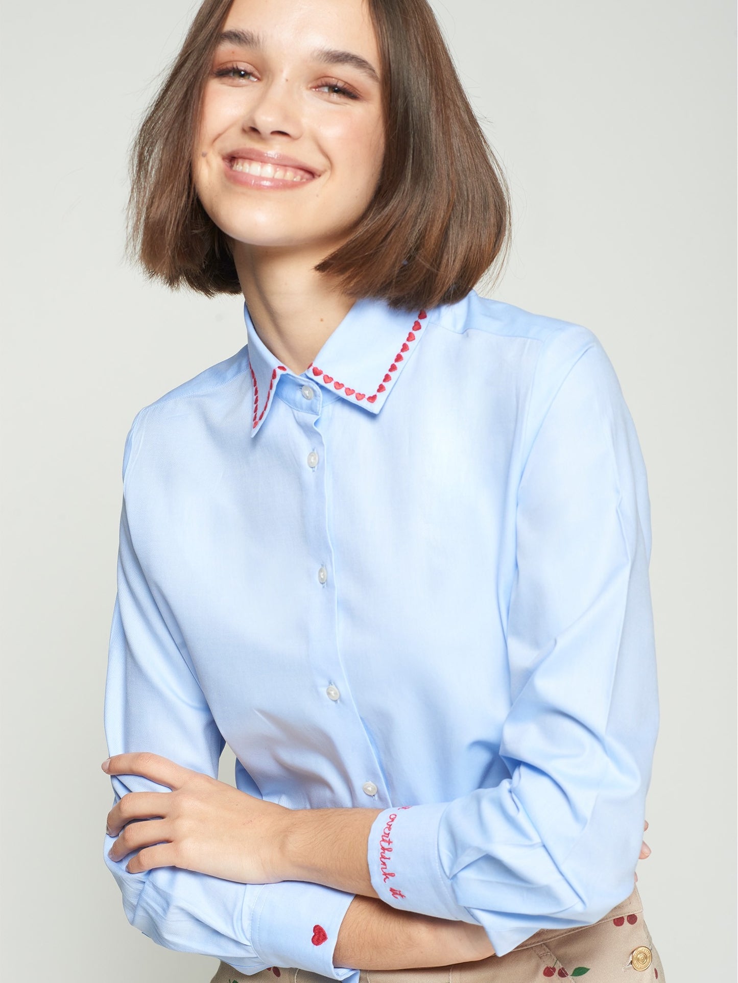 Vilagallo Blue Shirt with Heart Embroidery