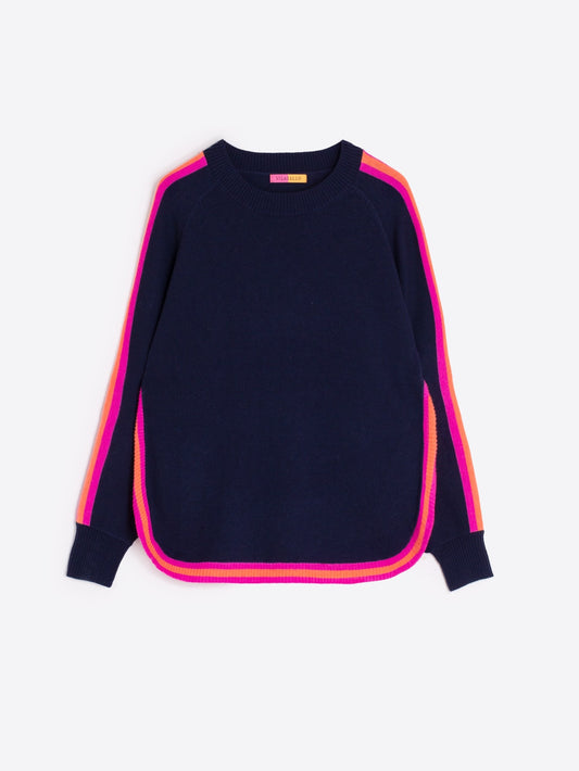 Vilagallo Navy wool blend sweater with coloured trims