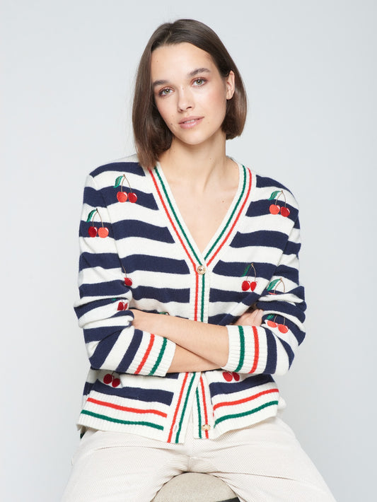 Vilagallo wool Alina Cardigan with Cherry embroidery