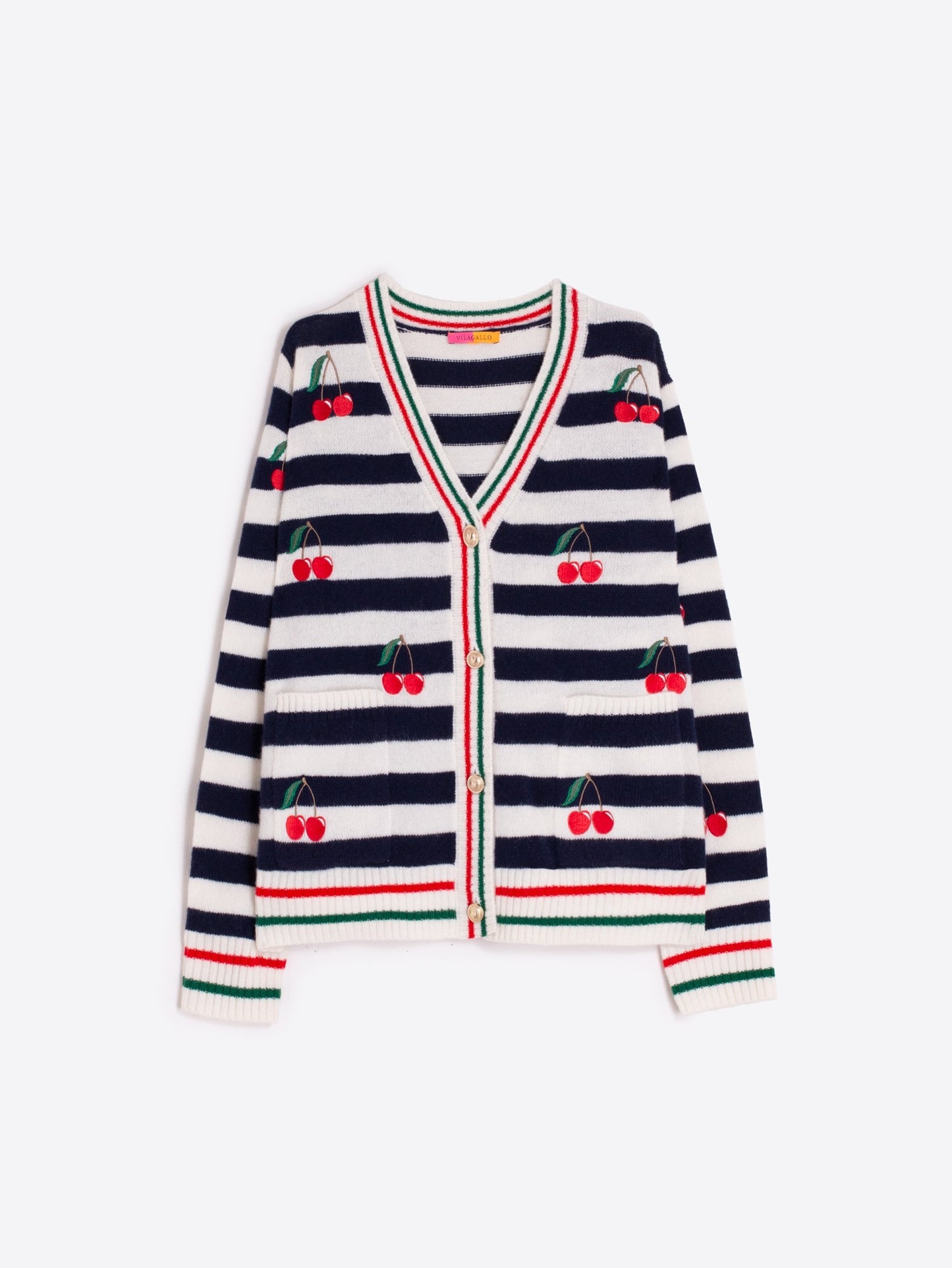 Vilagallo wool Alina Cardigan with Cherry embroidery