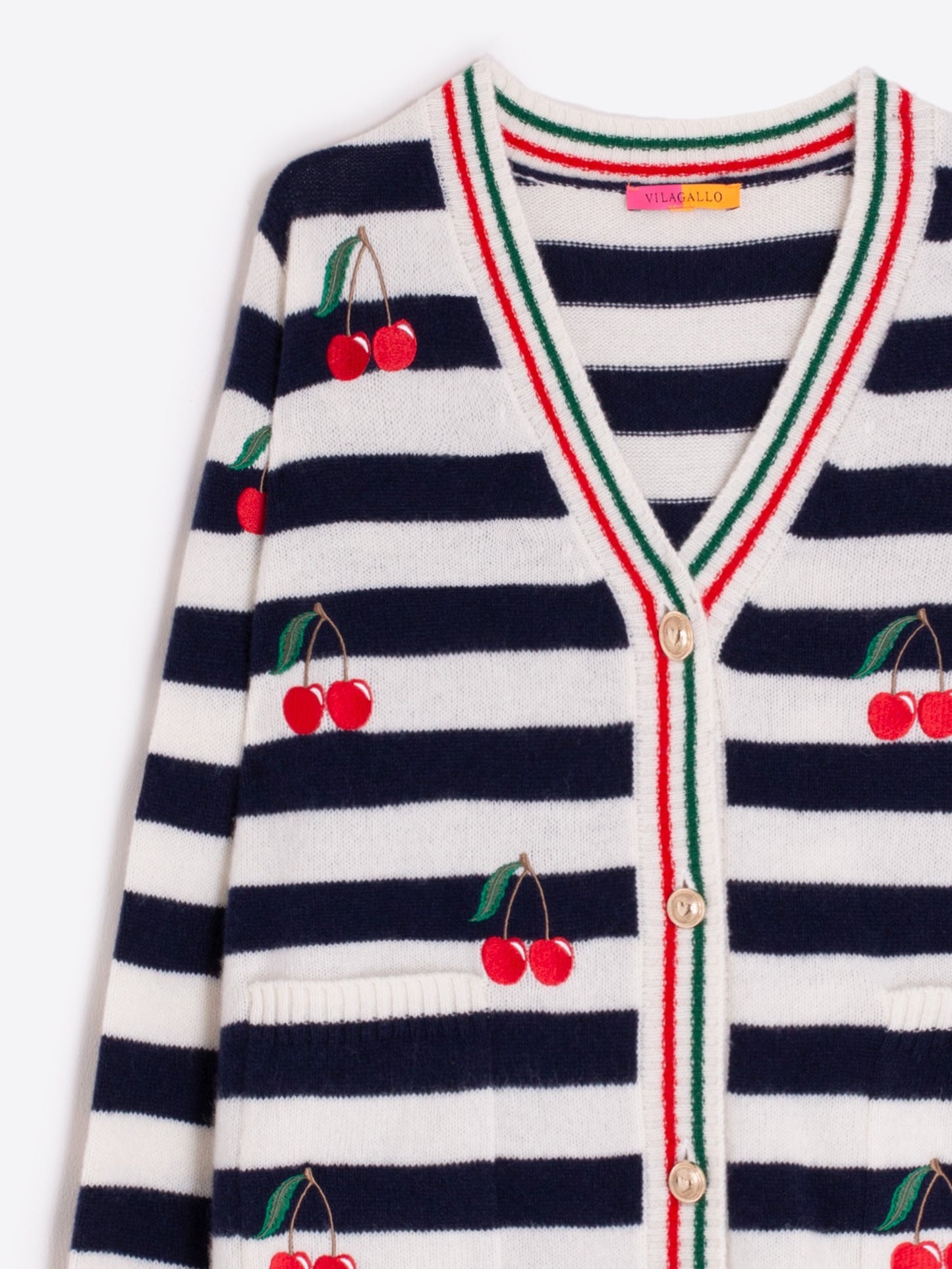 Vilagallo wool Alina Cardigan with Cherry embroidery