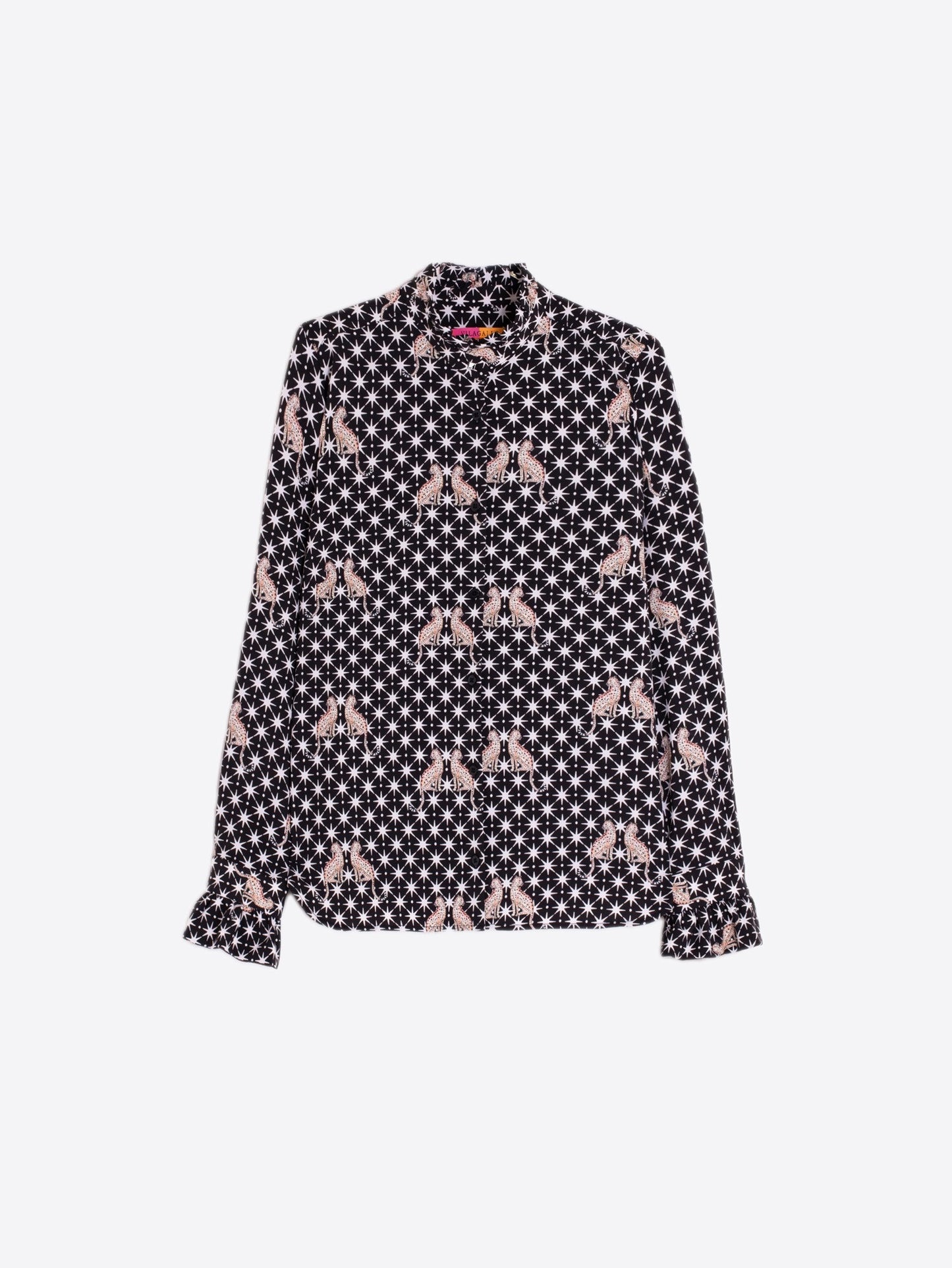 Vilagallo Black shirt with Leopard & Star print