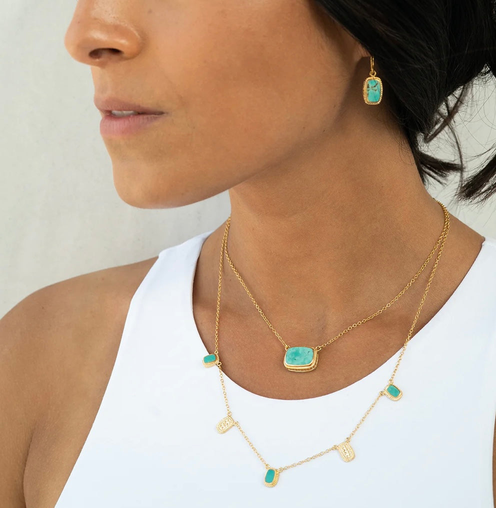 Anna Beck Turquoise Cushion Drop earrings Gold