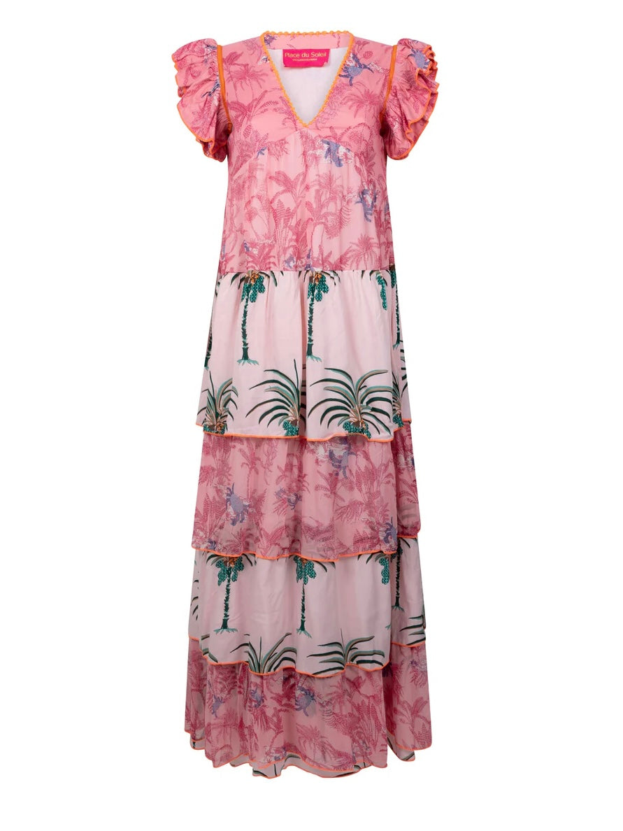 Place du Soleil Pink layered maxi dress