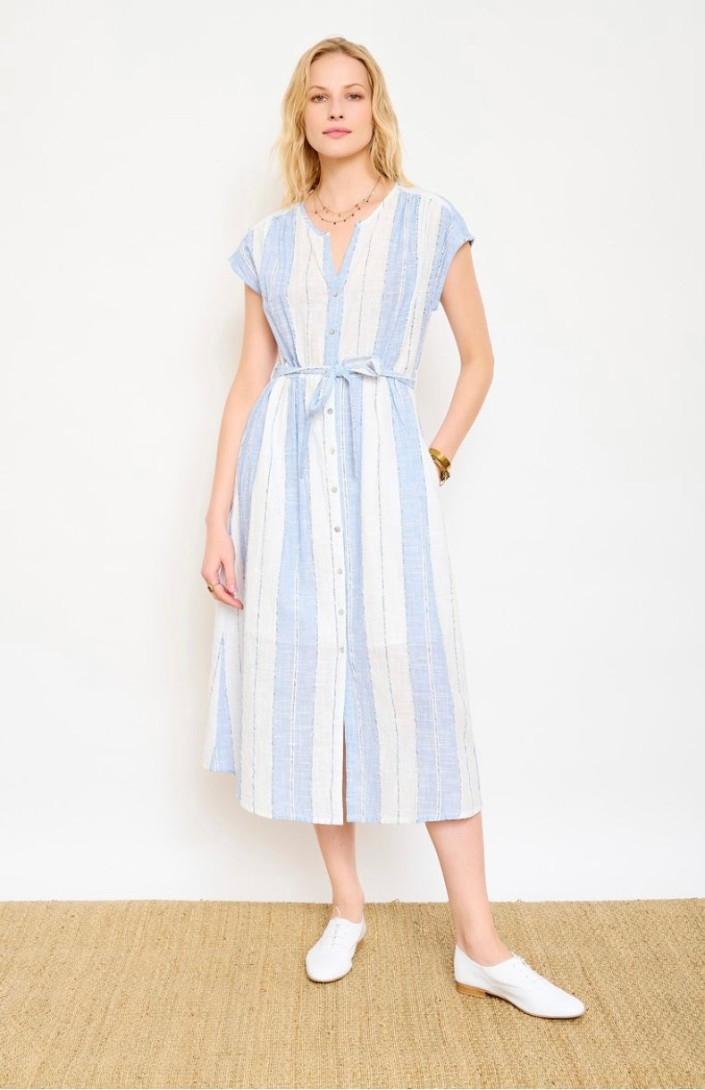 MKT Studio Midi Dress - Romely Stripe in Chalk Blue