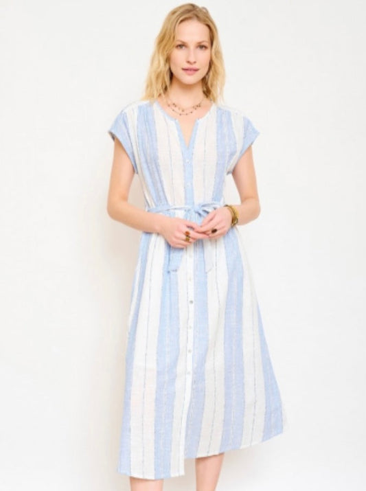 MKT Studio Midi Dress - Romely Stripe in Chalk Blue