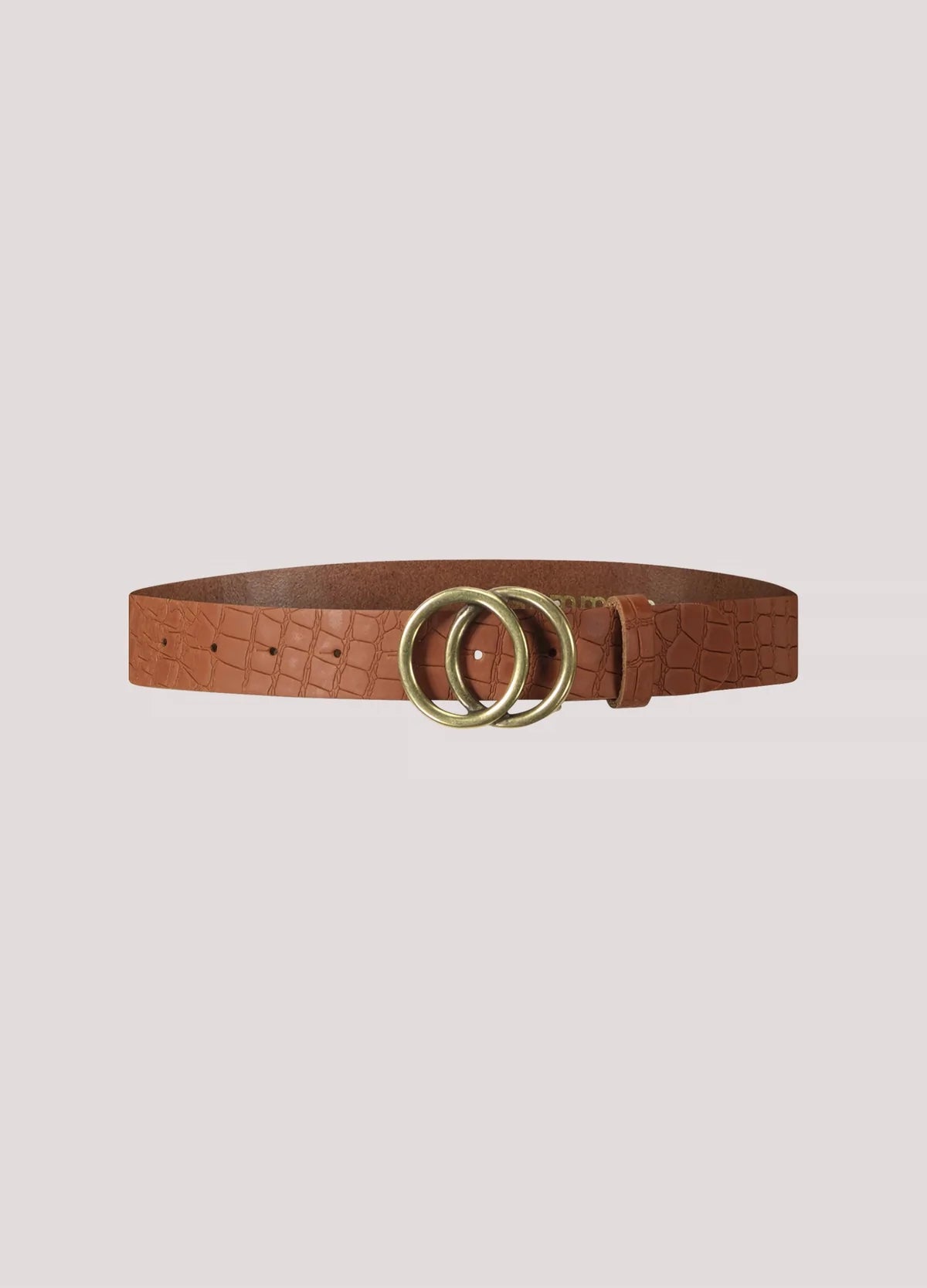 Summum leather belt with crocodile print- Tan