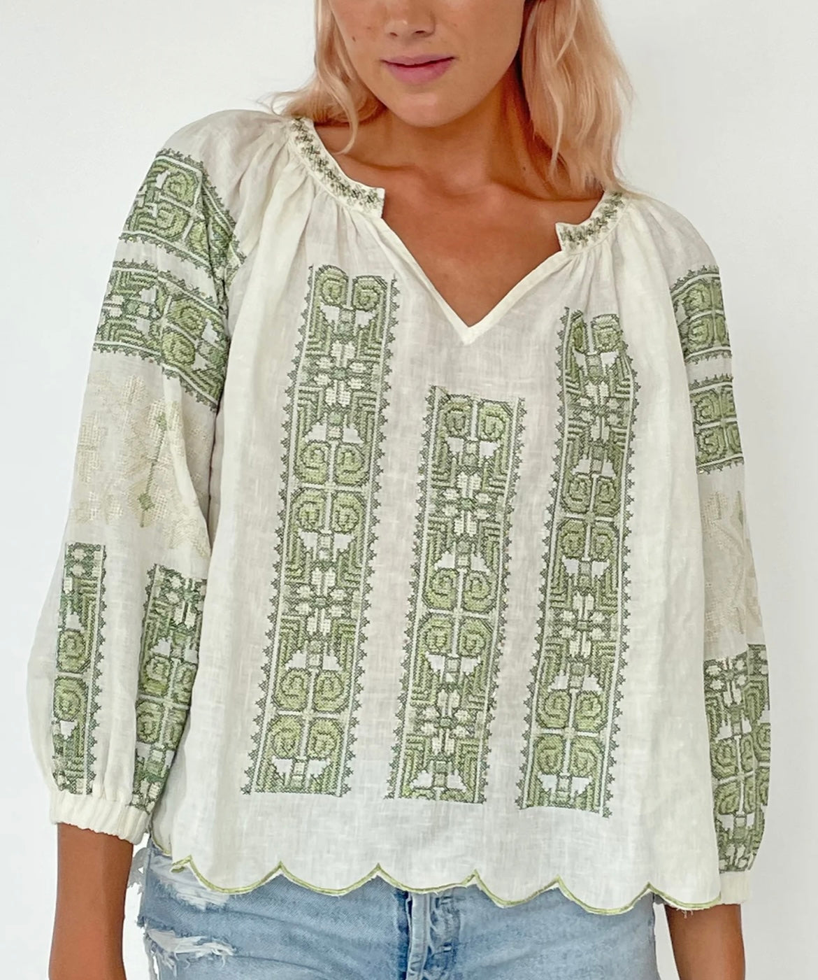 rose and rose Ekland top- Ivory/Green