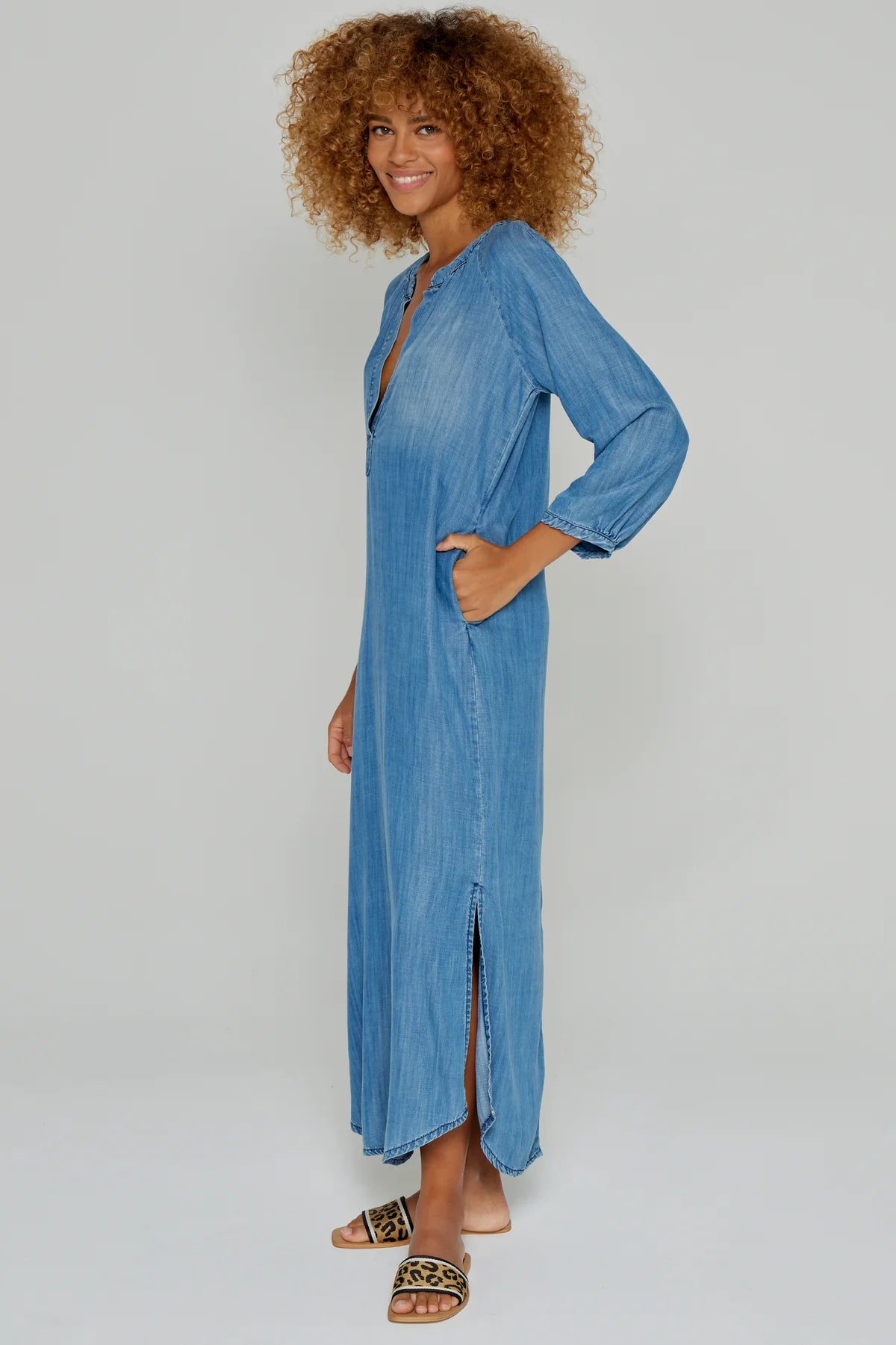 Full length denim dress hot sale