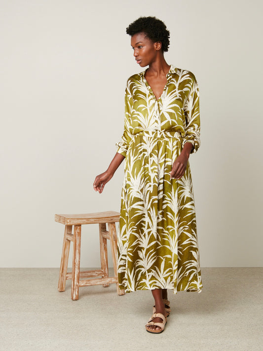 Hartford Olive Green Foliage Print Jovana Skirt