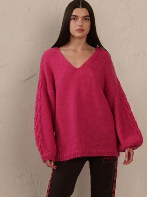 ME 369 Victoria Cable knit V neck sweater - Orchid