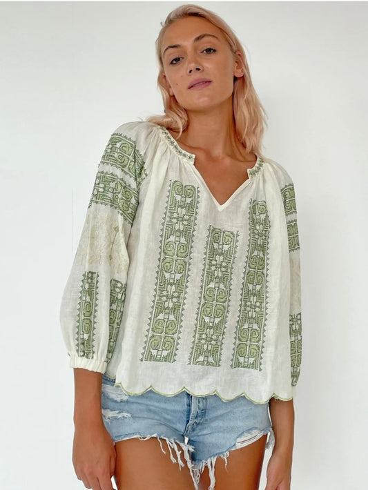 rose and rose Ekland top- Ivory/Green