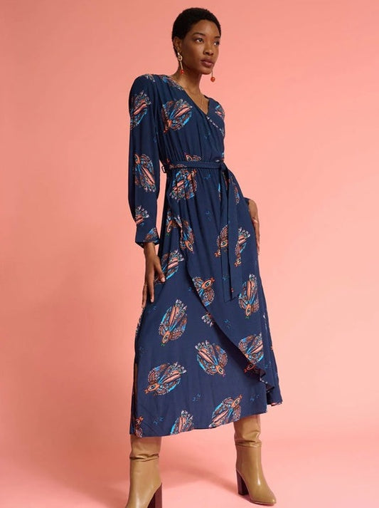 POM Dress- Leah Mythical Birds Blue