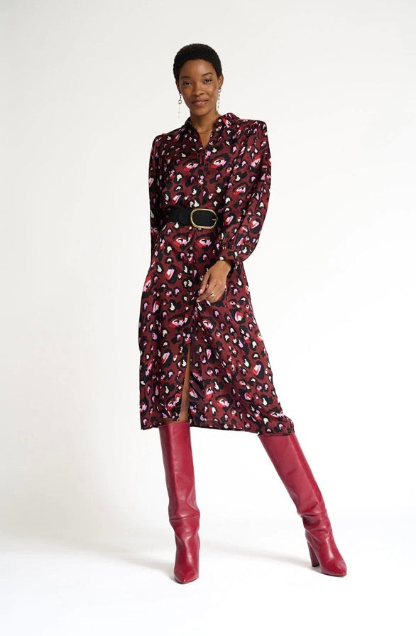 POM Dress - Leopard Red