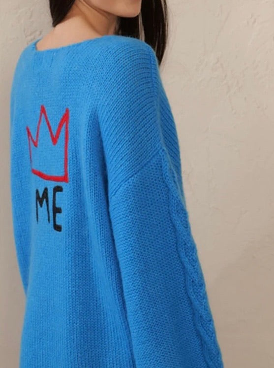 ME 369 Victoria Cable knit V neck sweater - Turquoise