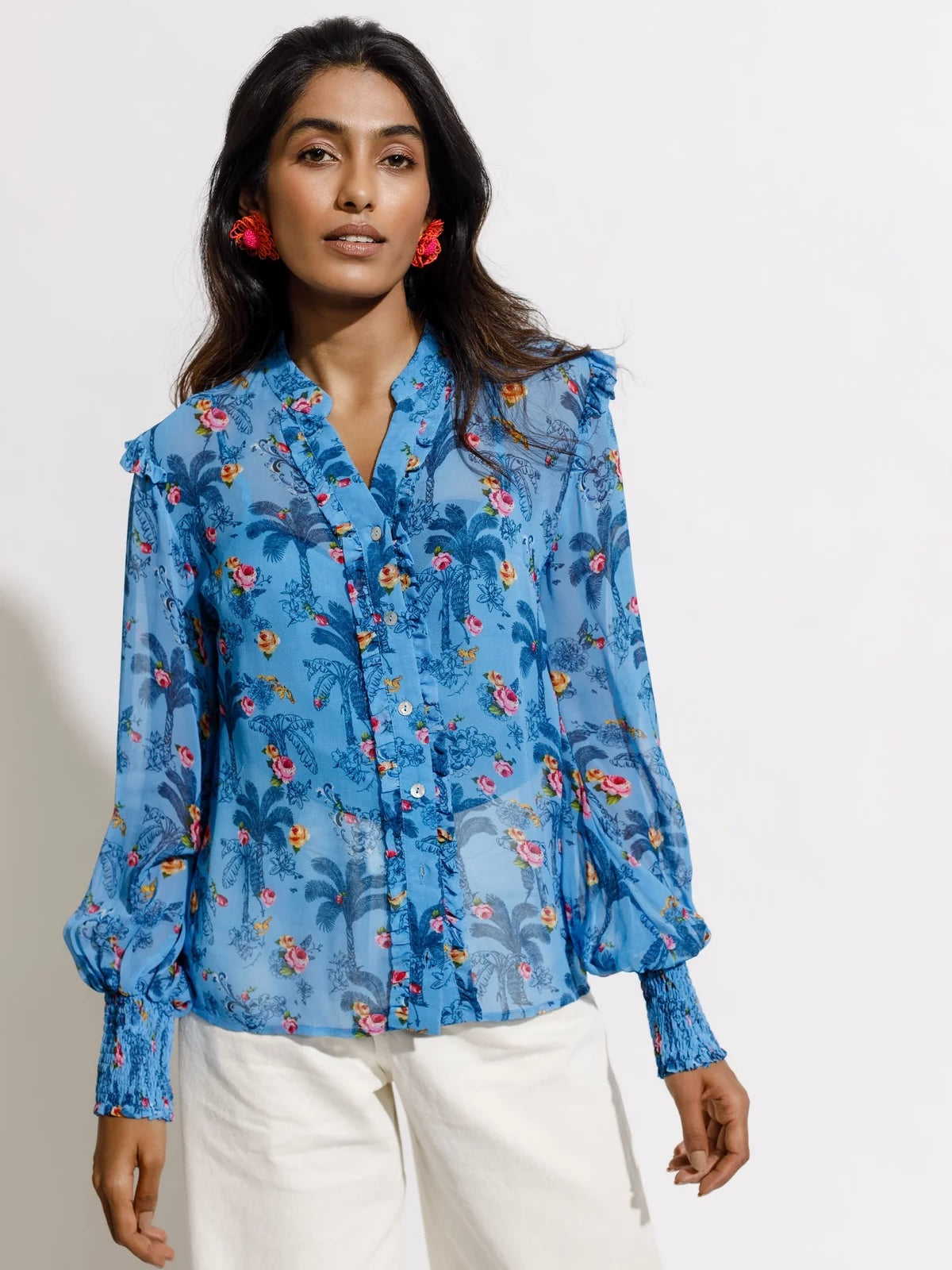 Emily Lovelock Marcella Printed Blouse with Frill detail