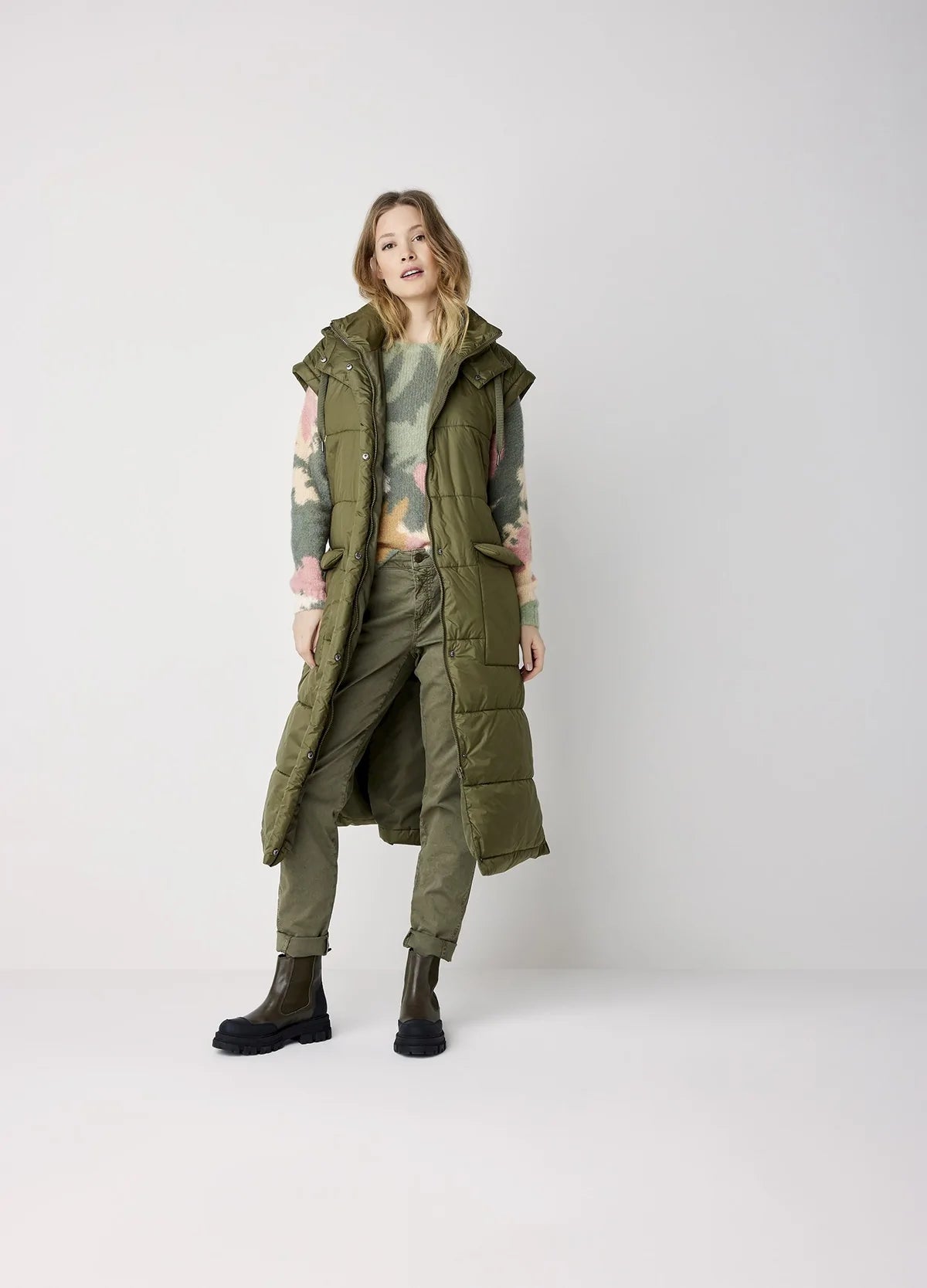 Summum Long Quilted Jacket Ivy Green
